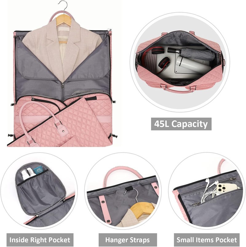 Modoker Womens Convertible Garment Bags for Travel, Waterproof Carry On Garment Bag Garment Duffel Bag - 2 in 1 Hanging Suitcase Suit Travel Luggage Bag, Pink - Image 4